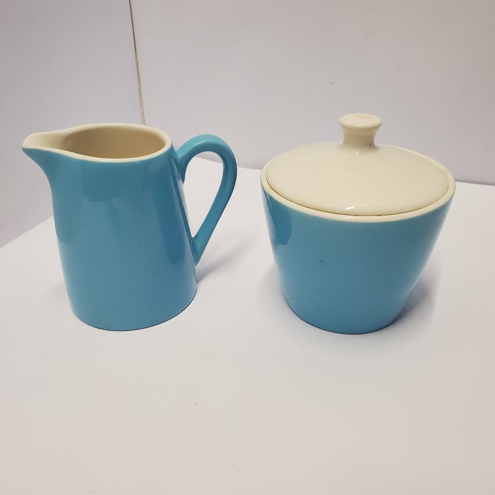 Pastel/robins egg blue Sugar bowl and creamer